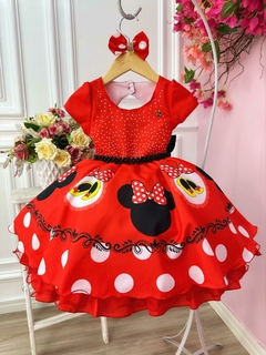 Vestido Infantil Minnie Vermelho Busto Strass Festa - Gilerá Fashion
