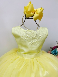 Vestido Infantil Longo Amarelo Strass Pérolas - comprar online