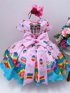 Vestido Infantil Rosa Estampado Pop It na internet
