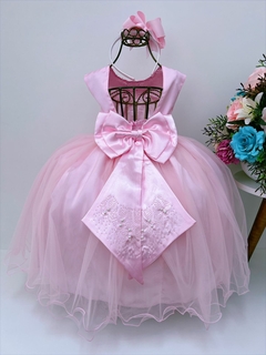 Vestido Infantil Longo Damas de Honra Rosa Pérolas na internet