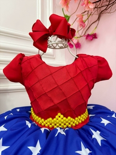 Vestido Infantil Mulher Maravilha Vermelho e Azul Princesa - comprar online