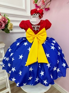 Vestido Infantil Mulher Maravilha Vermelho e Azul Princesa na internet