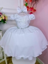 Vestido Infantil Branco Renda Cinto de Pérolas Luxo
