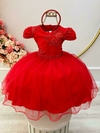 Vestido Infantil Vermelho com Renda Metalizada