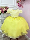 Vestido Infantil Amarelo Renda Damas Cinto de Pérola