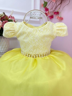 Vestido Infantil Amarelo Renda Damas Cinto de Pérola - comprar online