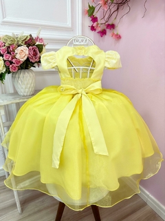 Vestido Infantil Amarelo Renda Damas Cinto de Pérola na internet