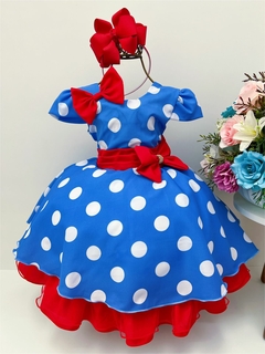 Vestido Infantil Festa Galinha Pintadinha Azul Bolinhas Tule Laço