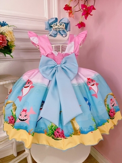 Vestido Infantil de Festa Fantasia Baby Shark Rosa na internet