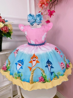 Vestido Infantil de Festa Fantasia Baby Shark Rosa