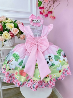Vestido Infantil Fazendinha Rosa Com Cinto de Pérolas na internet