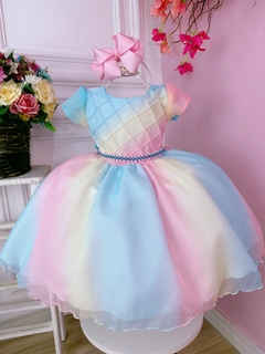 Vestido Infantil Chuva de Amor Bênçãos Com Cinto de Pérolas