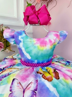 Vestido Infantil Jardim das Borboletas Colorido Tie Dye Luxo - comprar online