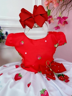 Vestido Infantil Moranguinho Vermelho Cinto de Pérolas Luxo - comprar online