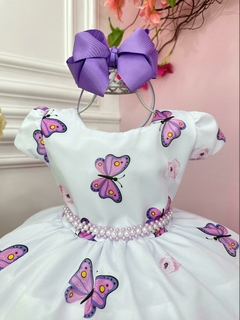 Vestido Infantil Branco Jardim das Borboletas Lilás Pérolas - comprar online