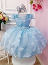 Vestido Infantil Frozen com Cinto de Pérolas Princesas