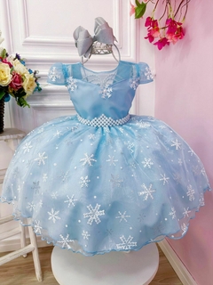 Vestido Infantil Frozen com Cinto de Pérolas Princesas