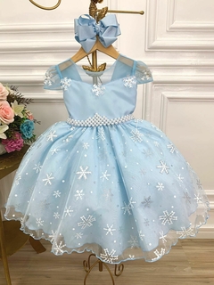 Vestido Infantil Frozen com Cinto de Pérolas Princesas - Gilerá Fashion