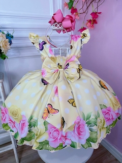 Vestido Infantil Amarelo Jardim das Borboletas Cinto Pérolas na internet