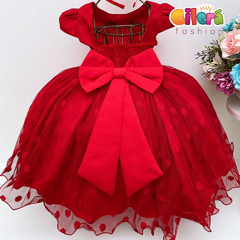 Vestido Infantil Vermelho Bolinhas Cinto Strass com Pérolas na internet