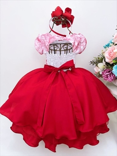 Vestido Infantil de Festa Saia Vermelha e Busto Floral na internet