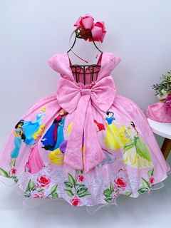 Vestido Infantil Festa Princesas Rosa Cinto Pérolas Floral na internet