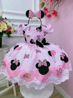 Vestido Infantil Minnie Rosa Laço Luxo