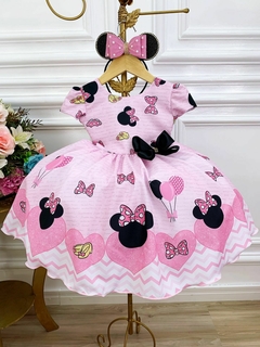 Vestido Infantil Minnie Rosa Laço Luxo - Gilerá Fashion