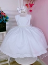 Vestido Infantil Branco Strass Voal Cinto Pérolas