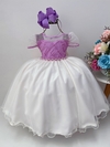 Vestido Infantil Lilás Saia OFF Pérolas