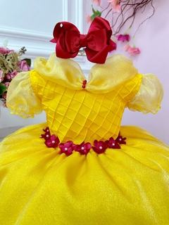 Vestido Infantil Amarelo Princesa Bela e a Fera com Flores - comprar online