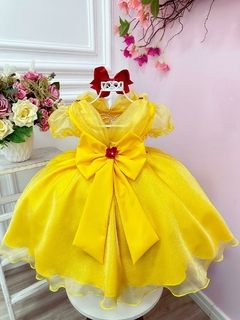 Vestido Infantil Amarelo Princesa Bela e a Fera com Flores na internet