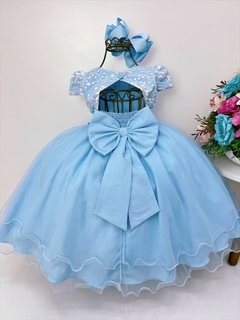 Vestido Infantil Azul Renda Com Aplique Borboletas e Flores na internet