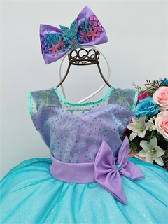 Vestido Infantil Sereia Ariel Com Glitter - comprar online
