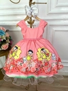 Vestido Infantil Magali Goiaba Flores Luxo