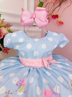 Vestido Infantil Festa Galinha Pintadinha Azul Bolinhas Brancas - comprar online