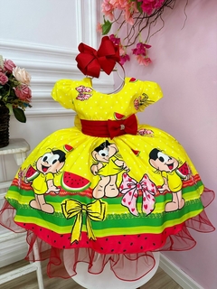 Vestido Infantil Festa Magali Amarelo Laços Strass