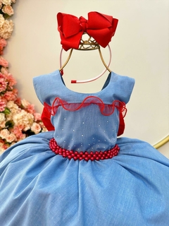 Vestido Infantil Azul Busto Strass e Saia Com Babado Luxo - comprar online