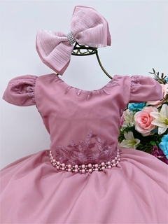 Vestido Infantil Rosê Renda Damas Cinto Pérolas - comprar online