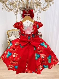 Vestido Infantil Festa Vermelho Ursinho e Corações Festas Luxo - loja online