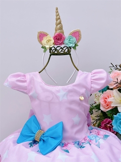 Vestido Infantil Rosa Unicórnio Com Laço Strass - comprar online