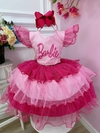 Vestido Infantil Rosa Barbie Busto Strass Glitter Luxo