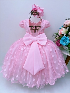 Vestido Infantil Festa Luxo Rosa Bolinhas Cinto Strass Pérolas na internet