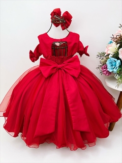 Vestido Infantil Vermelho Busto Pérolas Luxo na internet