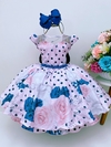 Vestido Infantil de Festa Rosa Claro e Poá Azul Luxo Florista