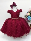 Vestido Infantil Marsala Tule Com Bolinhas