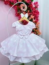Vestido Infantil Rosa com Bolinhas Brancas Minnie