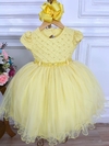 Vestido Infantil Amarelo com Strass e Pérolas no Busto Luxo - Gilerá Fashion