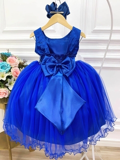 Vestido Infantil Azul Royal Renda Cinto com Strass e Pérolas na internet