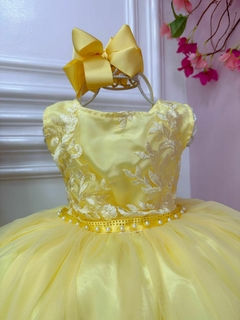 Vestido Infantil Amarelo Damas de Honra Renda Pérola Strass - comprar online